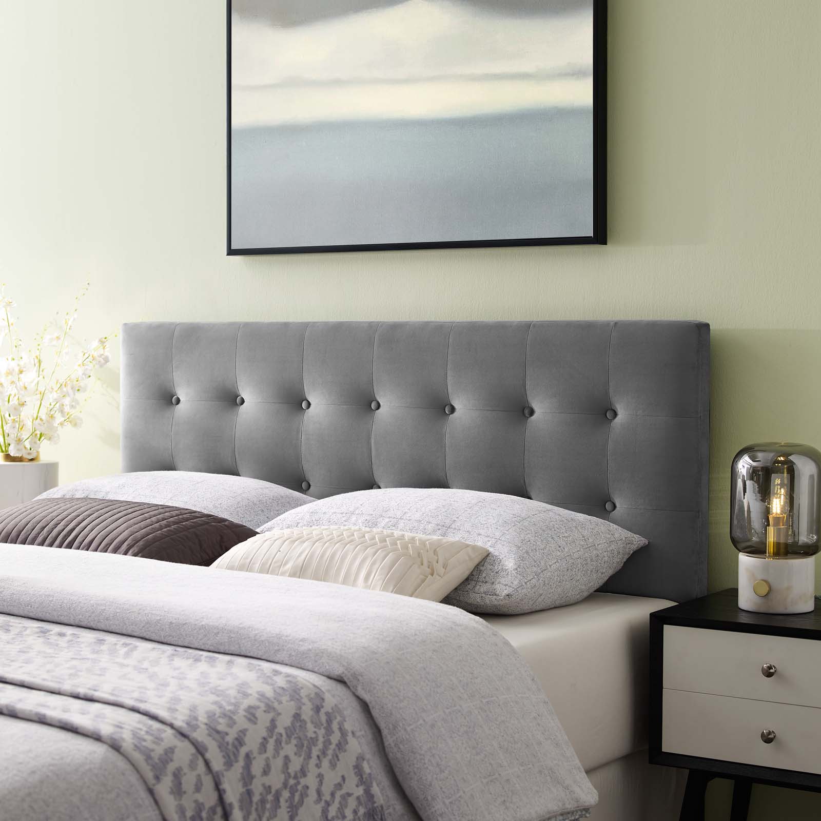 Modway Emily Queen Biscuit Tufted Performance Velvet Headboard in Gray