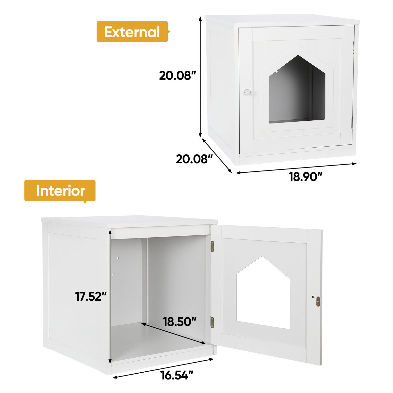 White Hidden Litter Box Cat Enclosure Nightstand End Table Kitty Pet House