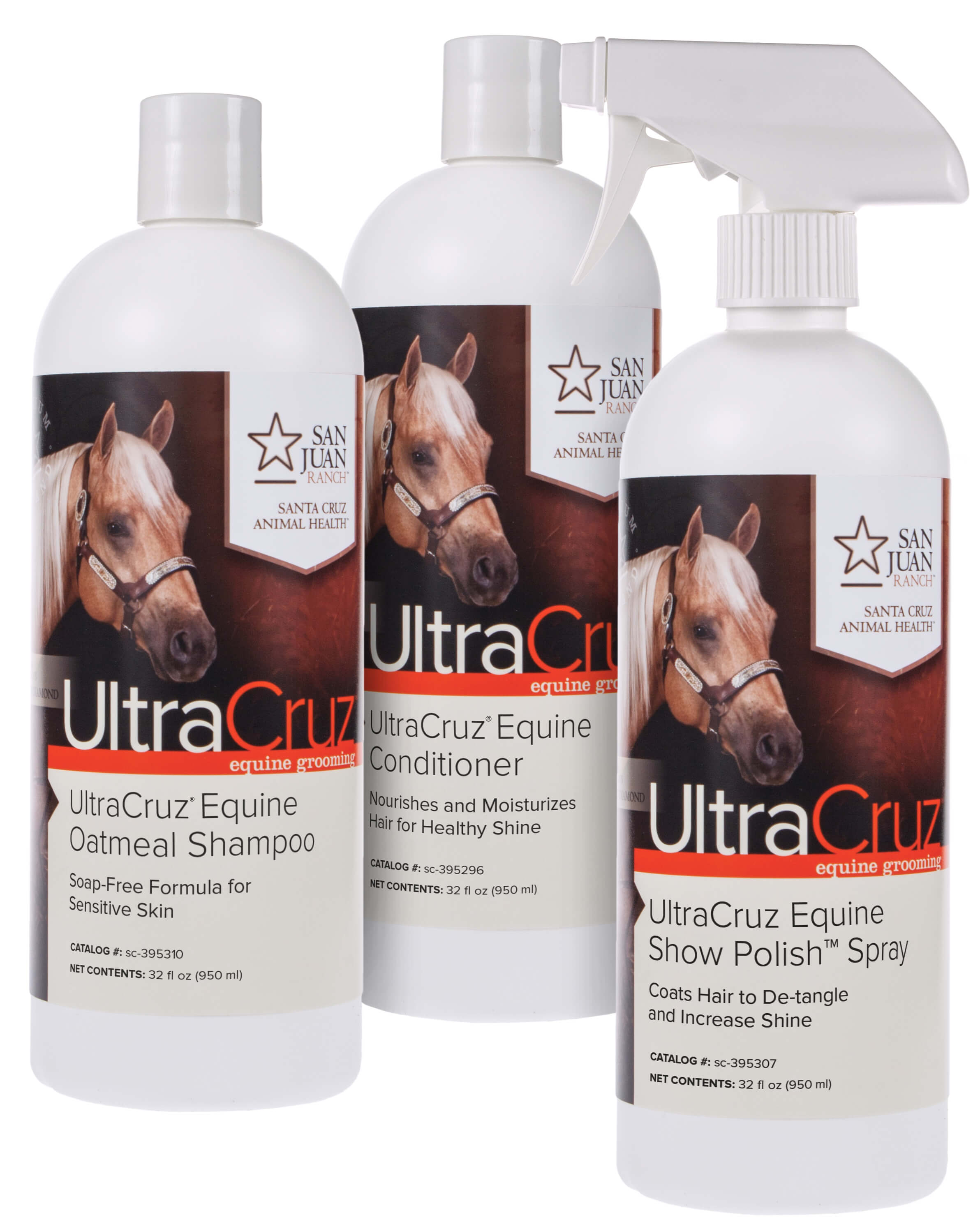 UltraCruz Equine Oatmeal Horse Shampoo, Conditioner and Show Polish Polish Bundle, 32 oz Each