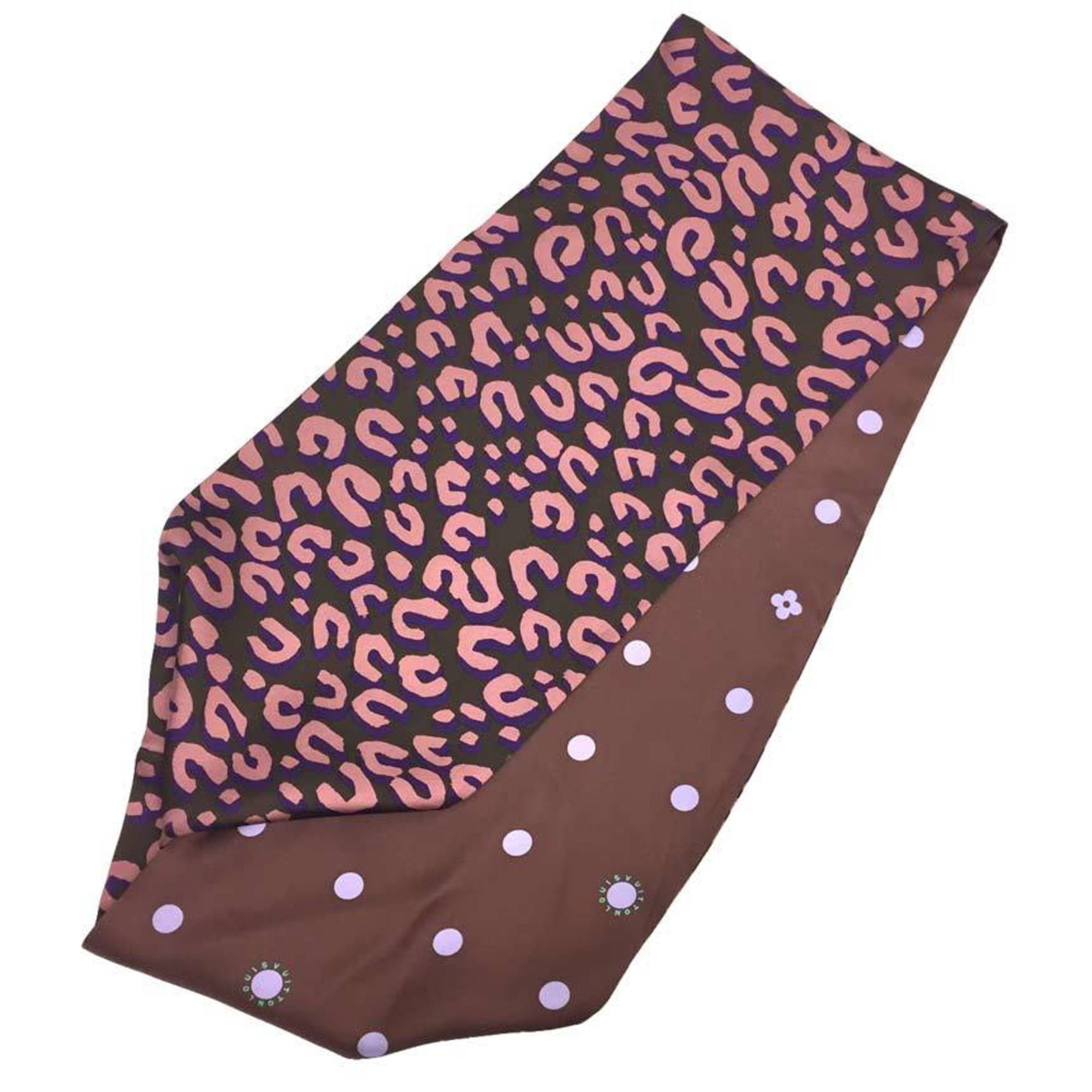 Pre-Owned LOUIS VUITTON Scarf Muffler Snood Reversible Leopard x Dot Pattern 100% Silk Vuitton aq8357 (Good)