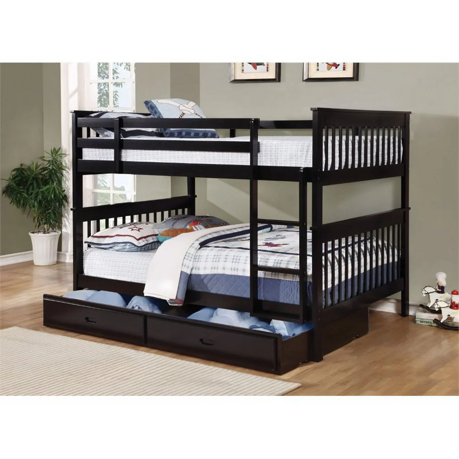 Kingfisher Lane Transitional Full Over Full Wood Bunk Bed in Black