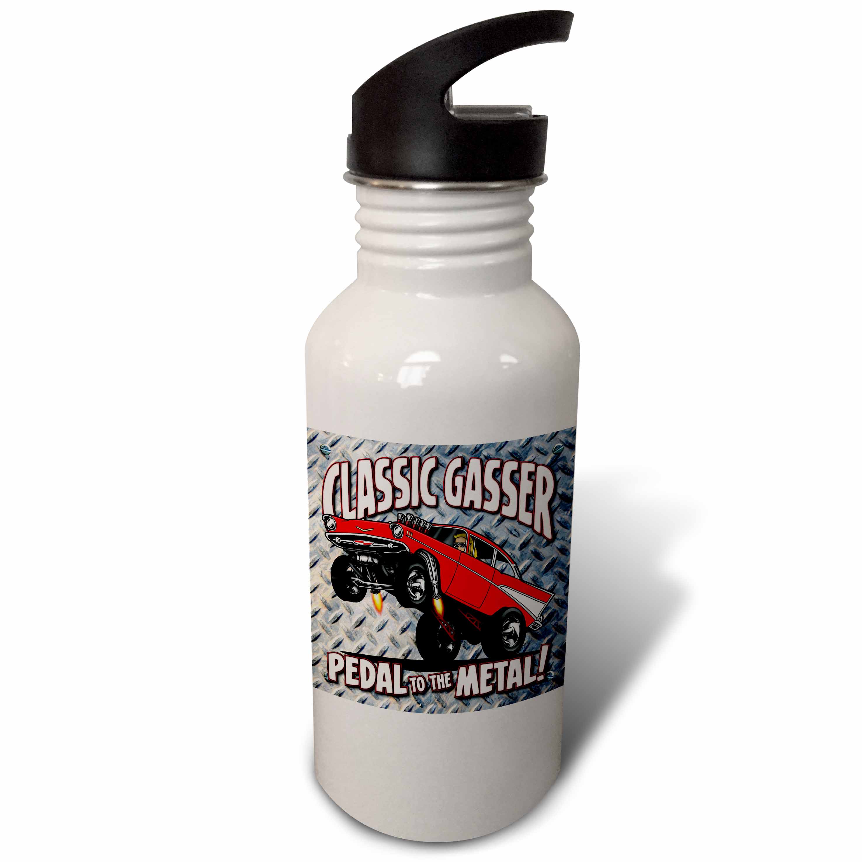 1957 chev classic gasser illustration, on a diamond plate background 21 oz Sports Water Bottle wb-173481-1