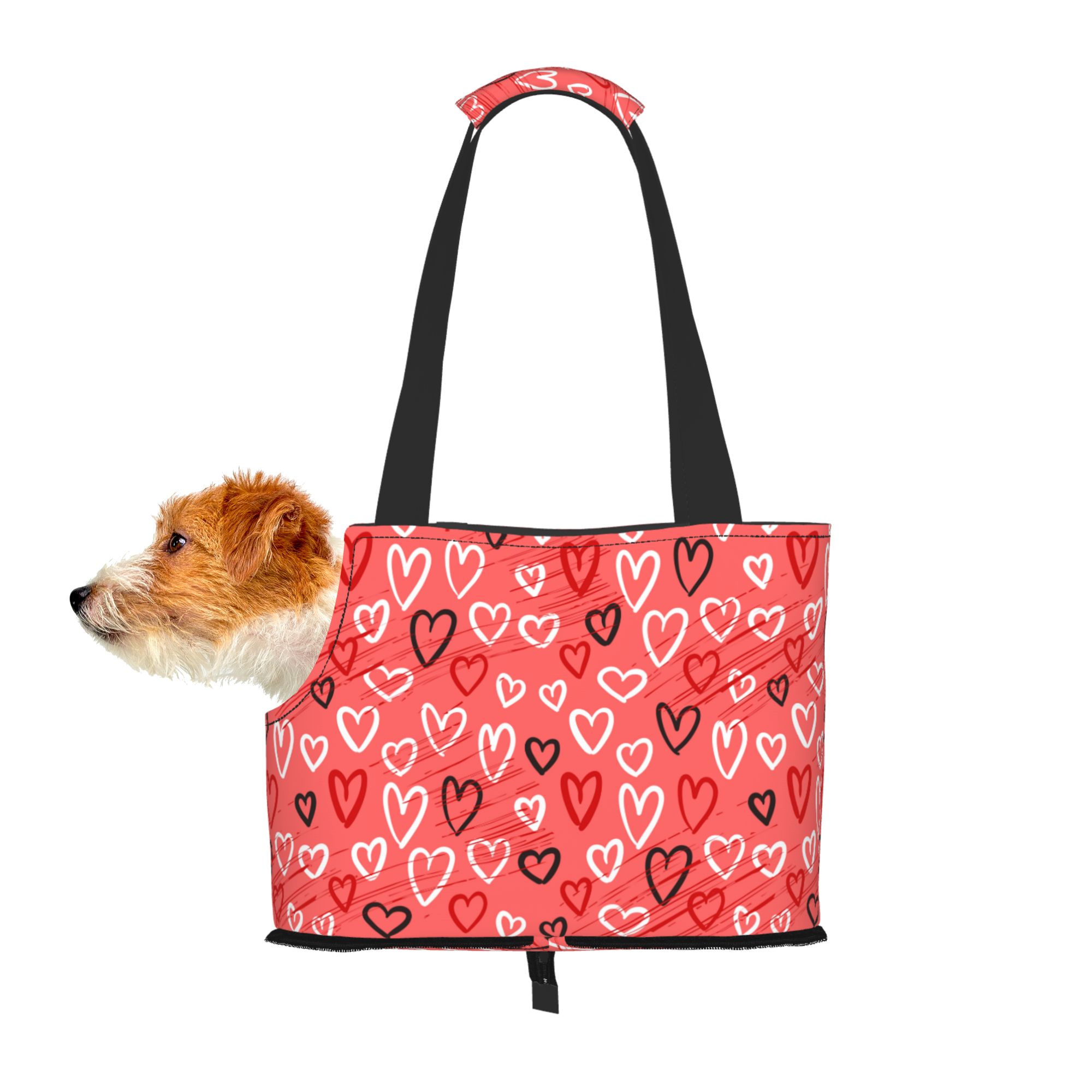 TEQUAN Foldable Dog Purse Carrier, Collapsible Cute Hearts Doodles Pink Prints Pet Travel Tote Bag for Small Cat Puppy, Waterproof Dog Soft-Sided Carriers