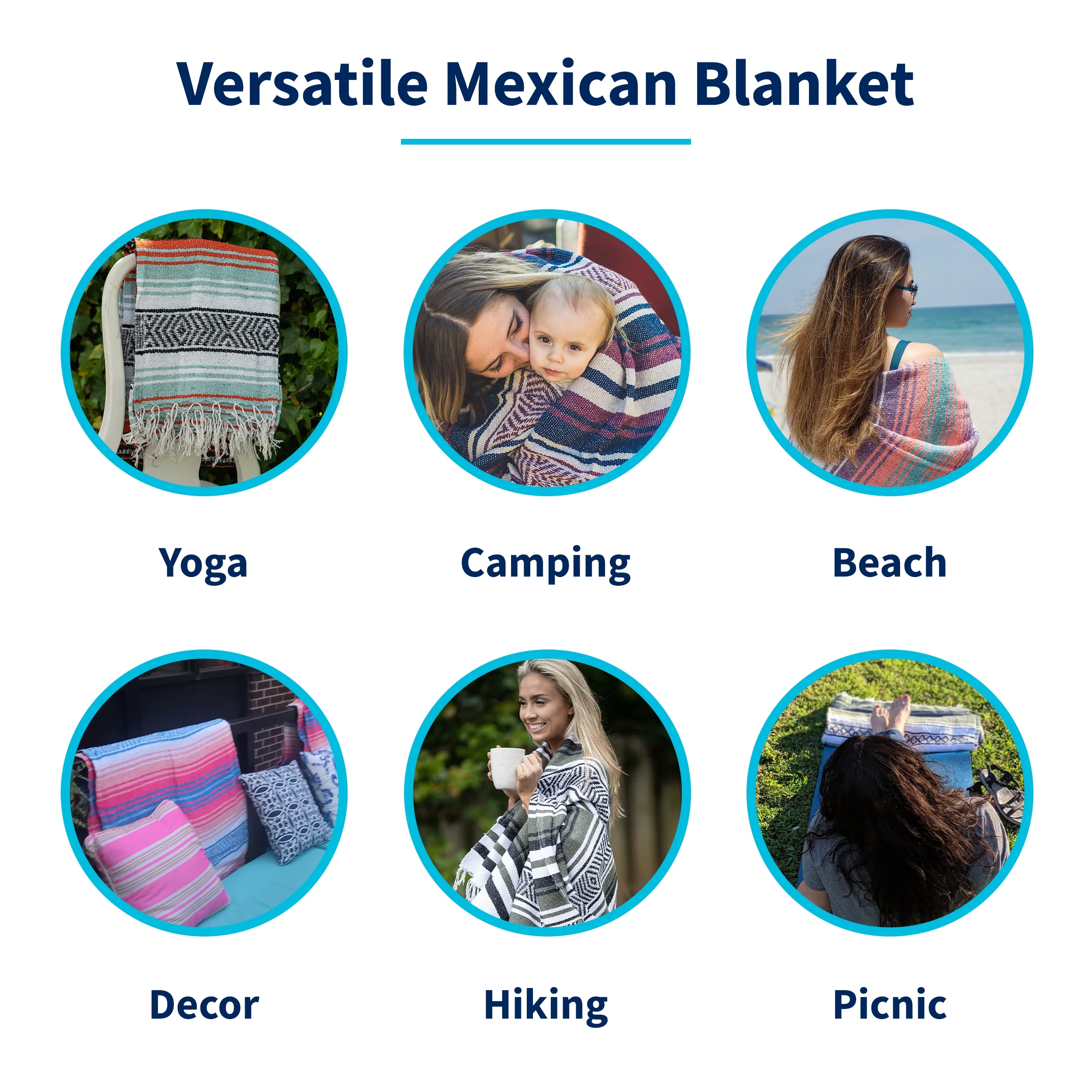 La Montana 4 Pack Mexican Blankets, 74