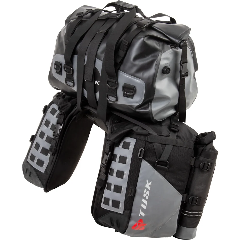 Tusk Highland X2 Rackless Luggage System w/Medium Dry Duffel/Large Bottle Holders Standard Heat Shield For Kawasaki Versys-X 300 (ABS) 2017-2021