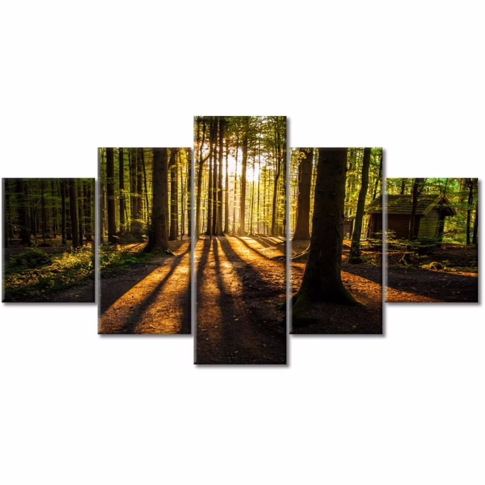 TISHIRON 5PCS Framed Forest Landscape Theme Canvas Wall Art Set,60