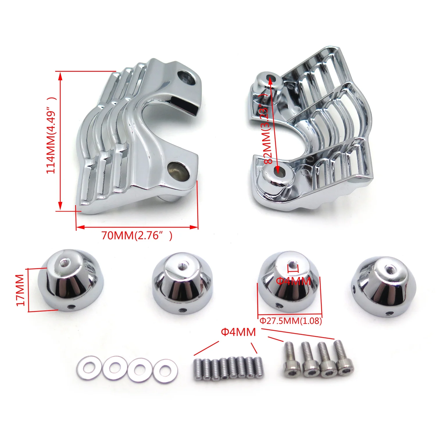 HTTMT- Chrome Slotted Finned Spark Plug Head Bolt Covers Compatible with Harley Touring Part Electra Glides Street Glide Road Kings Trikes Road Glides FLT [P/N: MT454]