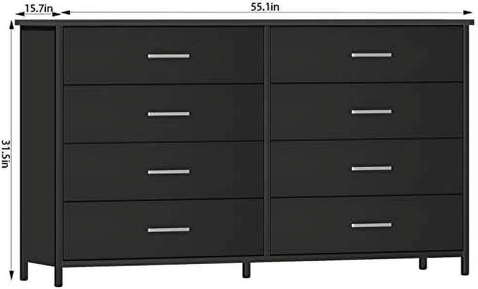 8 Drawer Dresser for Bedroom  Industrial Wood Dresser Wide 8 Chest of Drawers  Wooden  Organizer Dresser with Sturdy Steel Frame (Black)