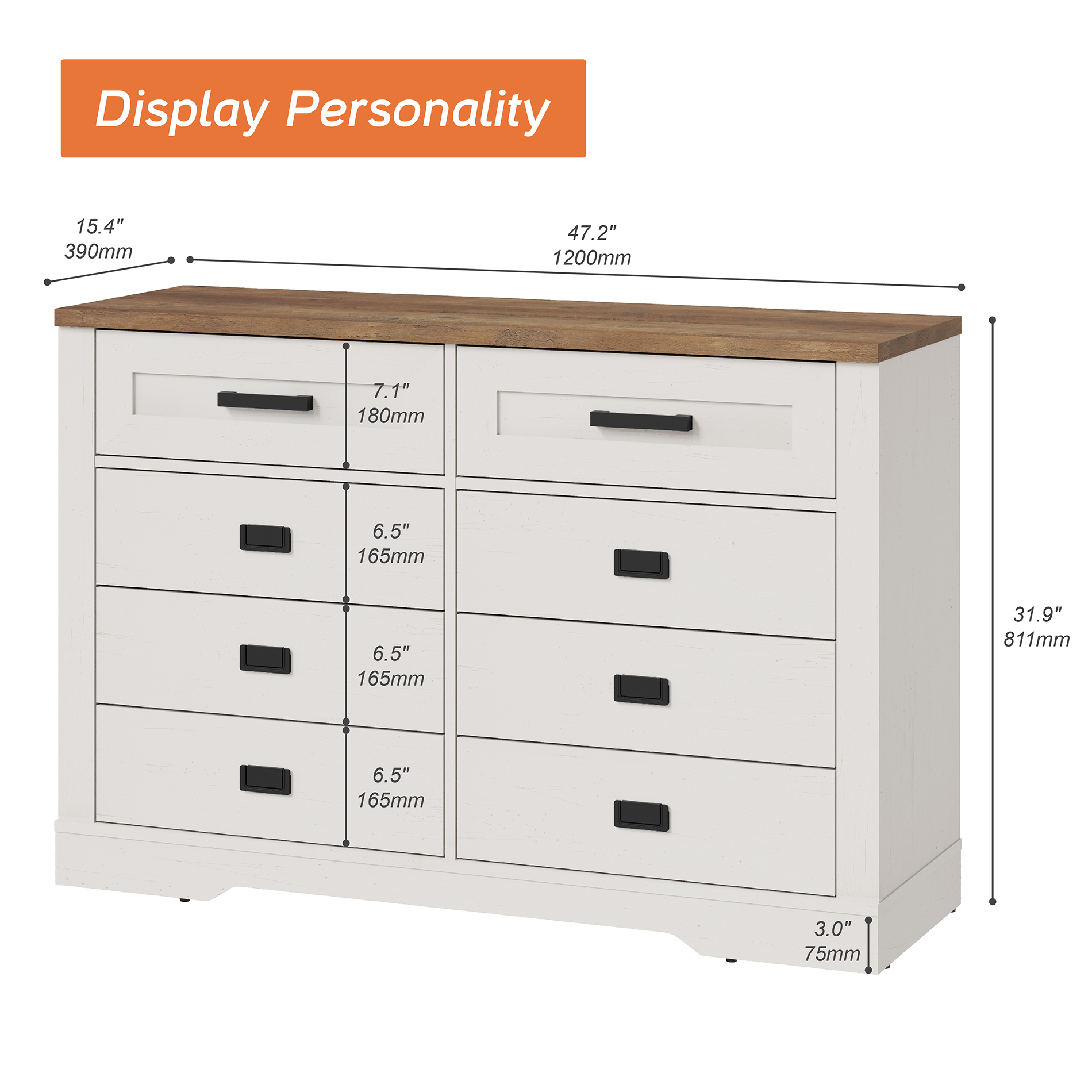 8 Drawers Dresser Chests for Bedroom,Rustic Tall Chset of Drawers,Dressers Organizer for Bedroom, Hallway, Antique White