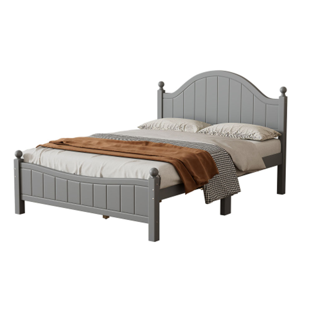 Traditional Concise Style Gray Solid Wood Platform Bed, No Need Box Spring, Full