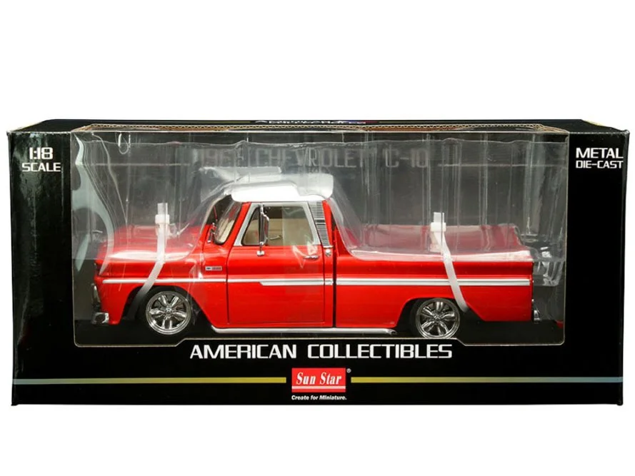 1965 Chevy C-10 Styleside Pickup Lowrider, Red - Sun Star 1365 - 1/18 scale Diecast Model Toy Car