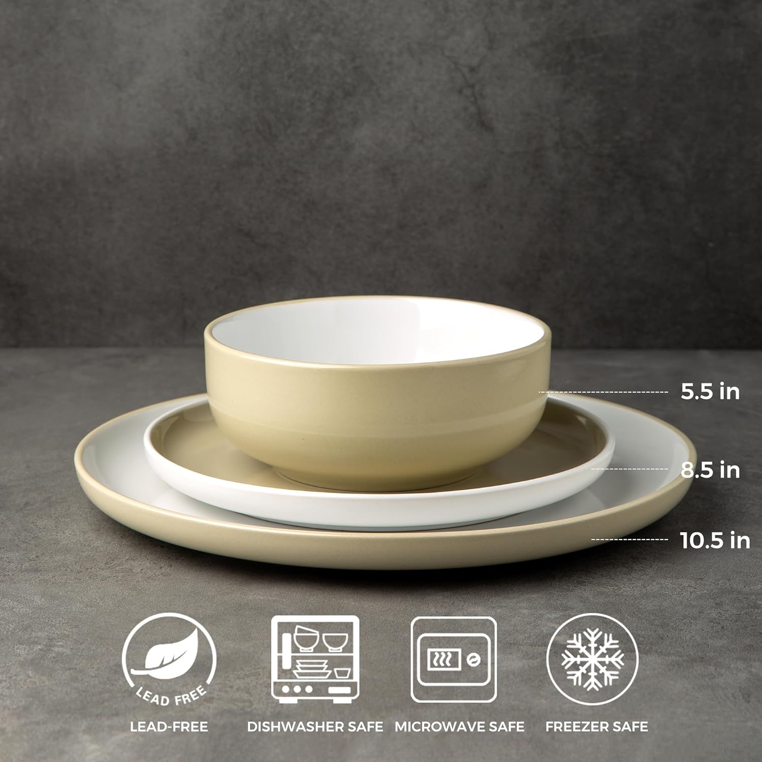 YU Ceramic Dinnerware Sets,Double Color Glaze Plates and Bowls Set,Highly Chip and Crack Resistant | Dishwasher & Microwave Safe | Round Dishes Set Service for 4 (12pc)