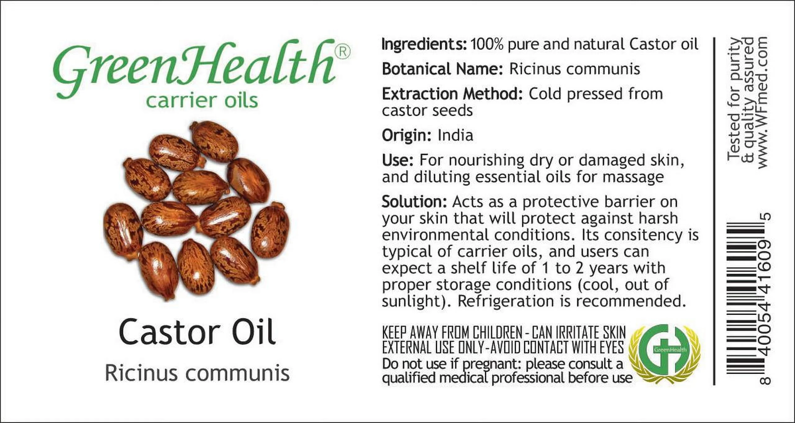 Castor Oil - 32 fl oz (946 ml) plastic jug w/ cap - 100%  Pure Carrier Oil - GreenHealth