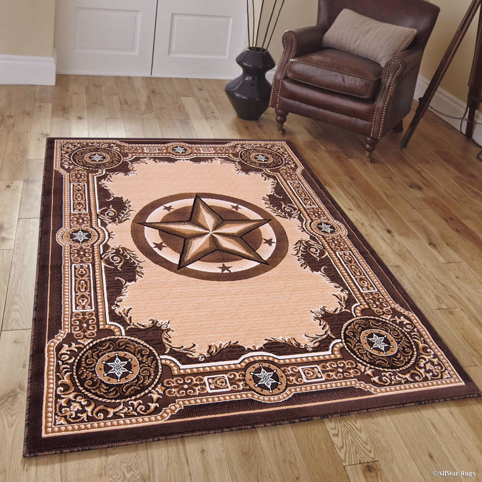 High Quality Texas Star, Cowboy, Western, Woven Area Rug, Drop-Stitch Weave Technique with Carve Effect (7' 10