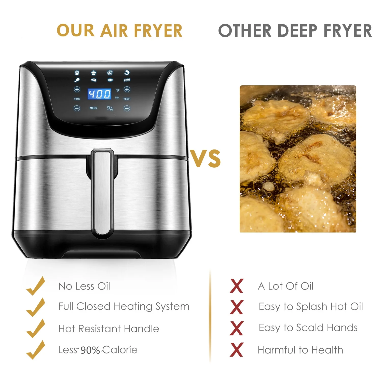 AICOOK 1700-Watt 5.8-Quart 8-in-1 Digital Air Fryer with Recipe Book, Silver