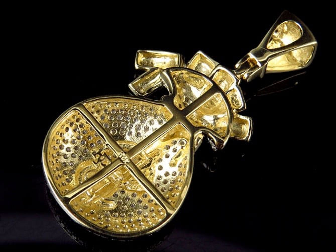 10K Yellow Gold Genuine Diamond Money Bag 1.5 Inch Charm Pendant (1.75ct)