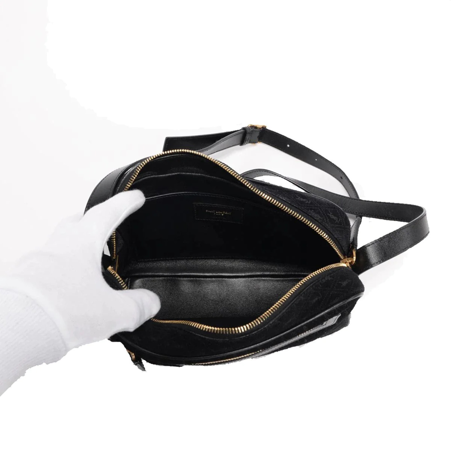 New Saint Laurent YSL King Palm Suede Monogram Black Camera Bag 568608