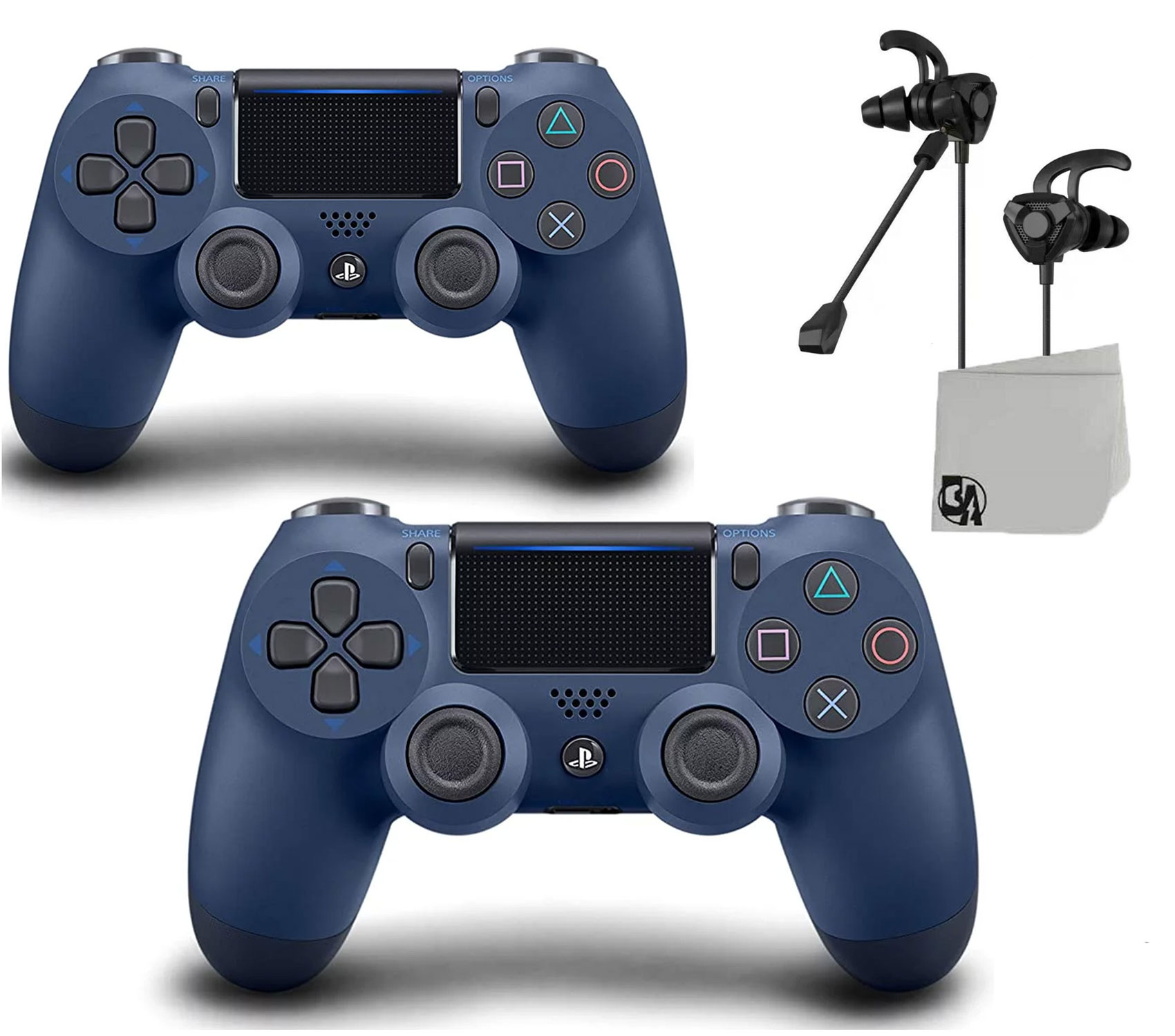 Navy DualShock PlayStation 4 Wireless 2 Controller Bundle - With Earbuds Like New with BOLT AXTION
