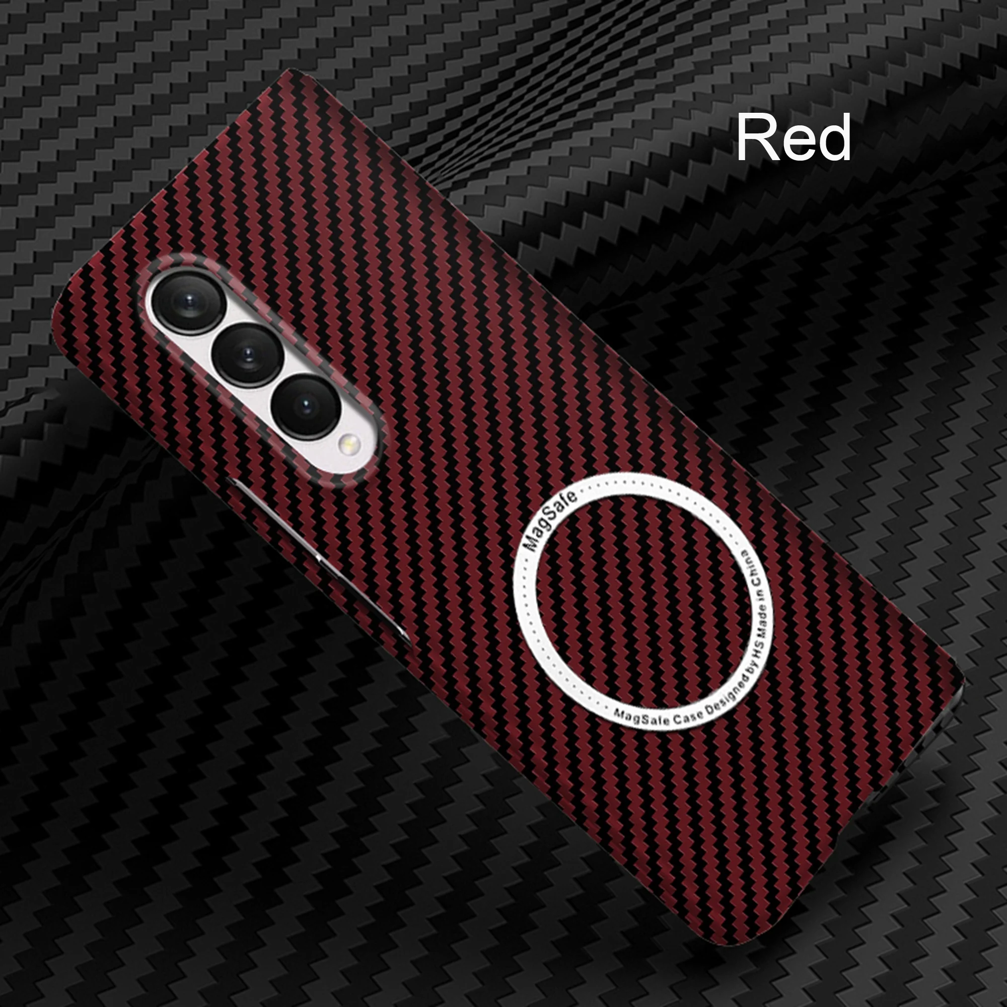 Decase Compatible with Galaxy Z Fold 4 Case,Carbon Fiber Slim Magnetic Case for Samsung Galaxy Z Fold 4 5G 2022,Slim Case Hard Shockproof Thin Phone Case Support Wireless Charger, Red