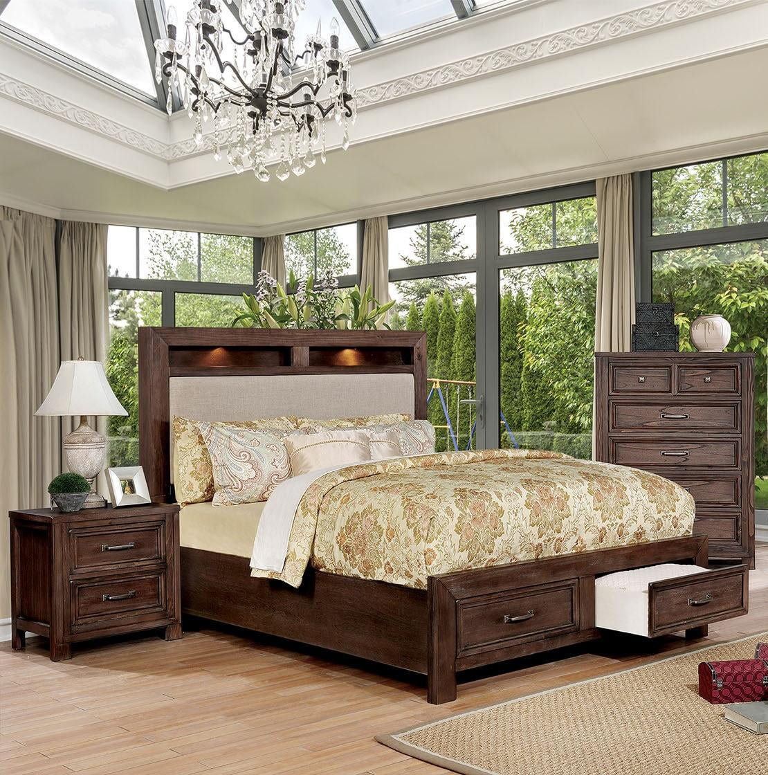 Transitional Dark Oak Solid Wood Queen Bedroom Set 3pcs FOA CM7365A Tywyn