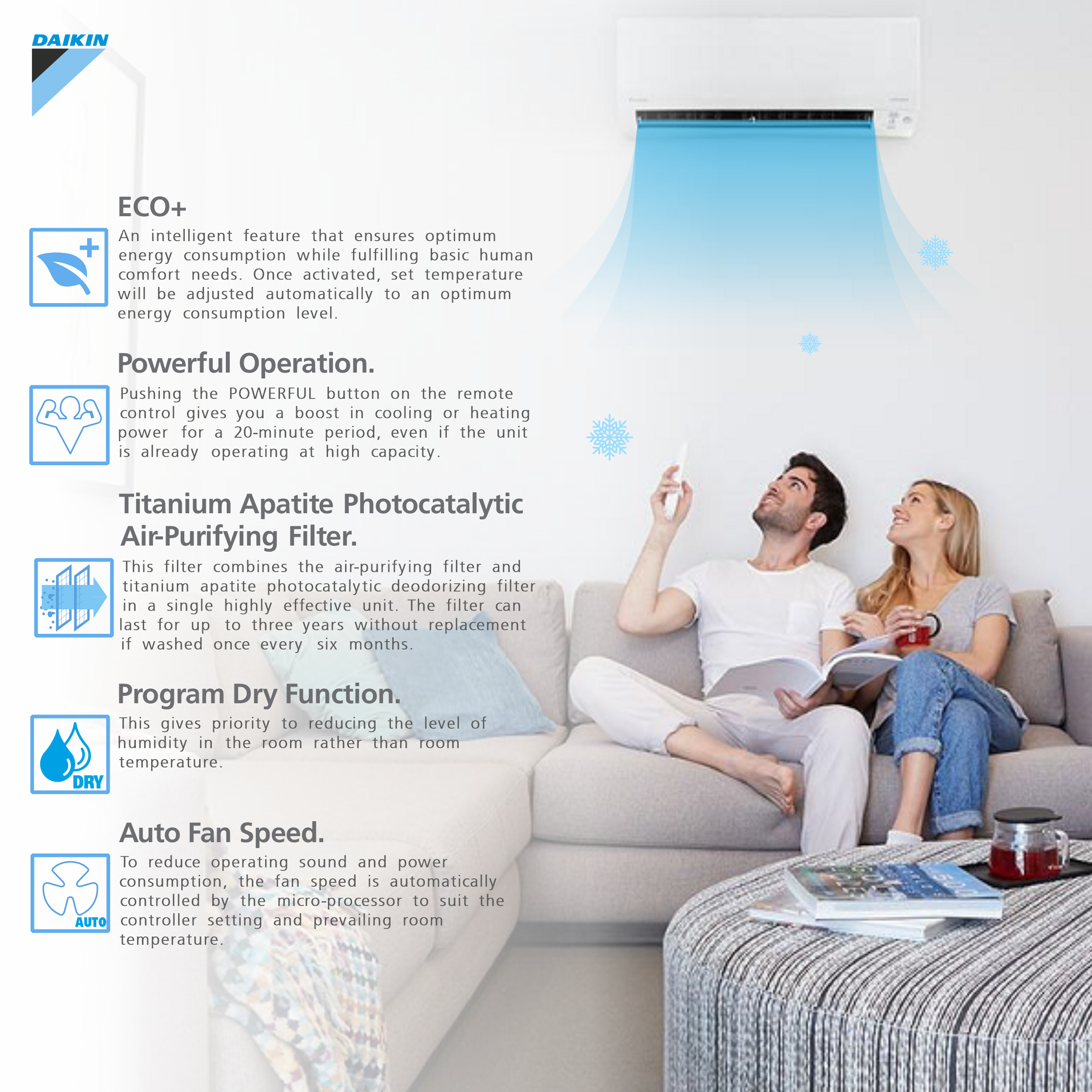 Daikin 9,000 BTU 18 SEER2 Ductless Mini-Split Heat Pump Air Conditioner 400 sq. ft.