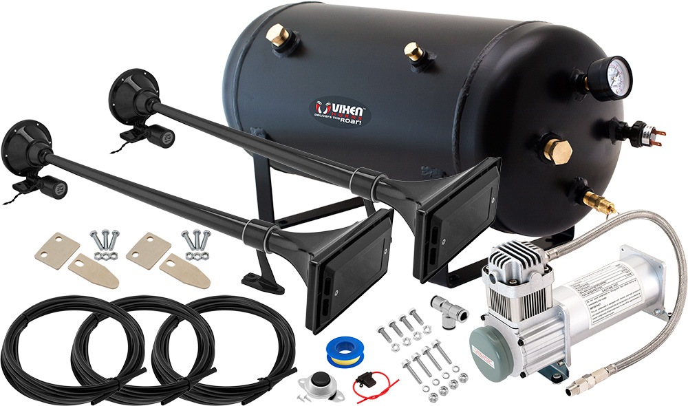 Vixen Horns Train Horn Kit for Trucks/Car/Semi. Complete Onboard System- 200psi Air Compressor, 5 Gallon Tank, 2 Trumpets. Super Loud dB. Fits Vehicles like Pickup/Jeep/RV/SUV 12v VXO8350/1167B2