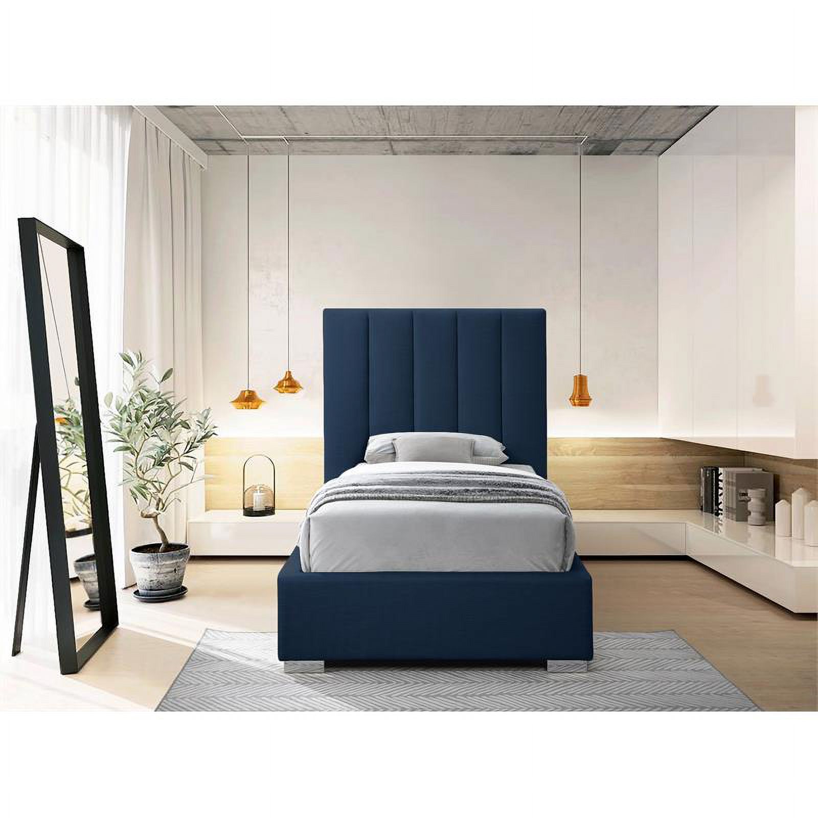 Meridian Furniture Pierce Navy Linen Textured Fabric Twin Bed