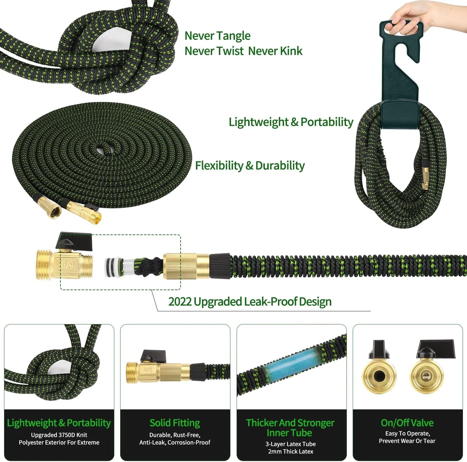75ft Expandable Garden Hose - Flexible Water Hose with 10 Function Hose Nozzle Sprayer -3/4 inch Solid Fitting, Extra Strength Fabric,Lightweight & No-kink Hose Water Pipe 75 ft Expandable Garden Hose