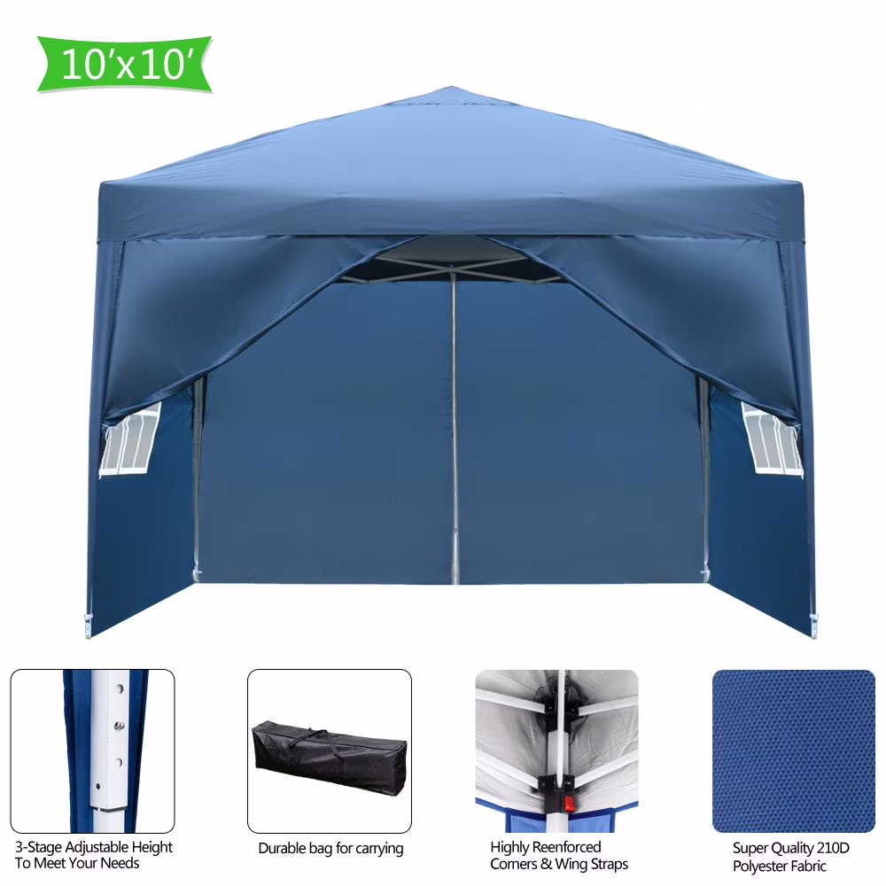 BaytoCare  10'x10' Pop up Wedding Party Tent Folding Canopy W/4 Sides Blue
