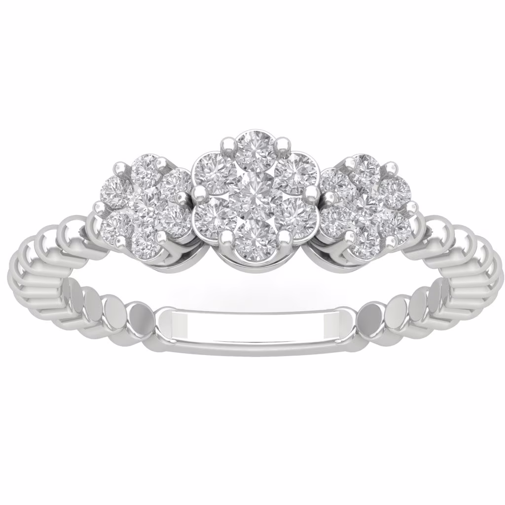 Araiya 14K White Gold Three Flower Diamond Cluster Ring for Women (1/2 cttw, I-J Color, I2-I3 Clarity), Size 6.5