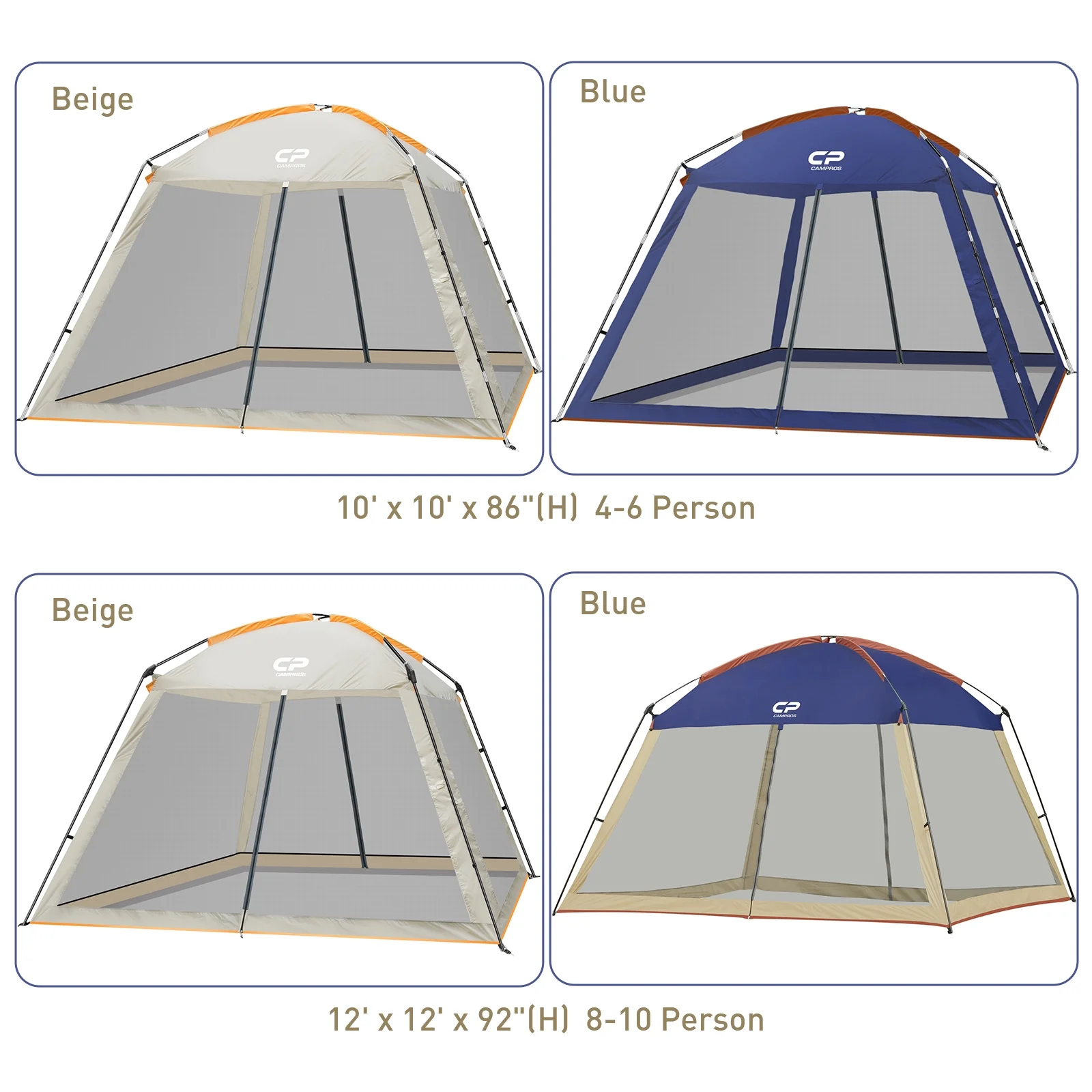 CAMPROS Screen House Room 10' x 10' Canopy Tent Sun Shelter, Blue