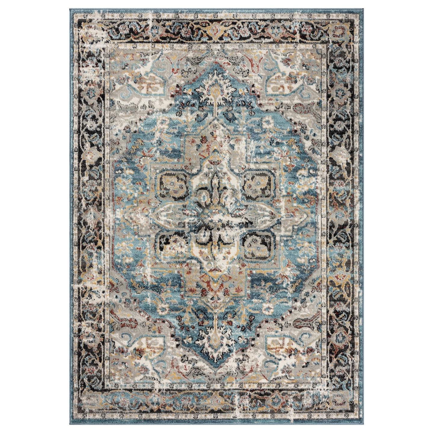 Luxe Weavers Distressed Moroccan Floral Blue 8x10 Area Rug, Vintage Carpet