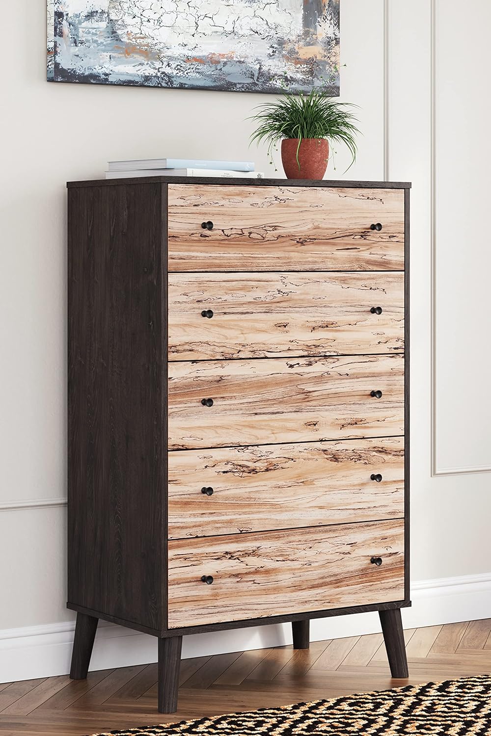 Piperton 5 Drawer Chest, Black & Light Brown