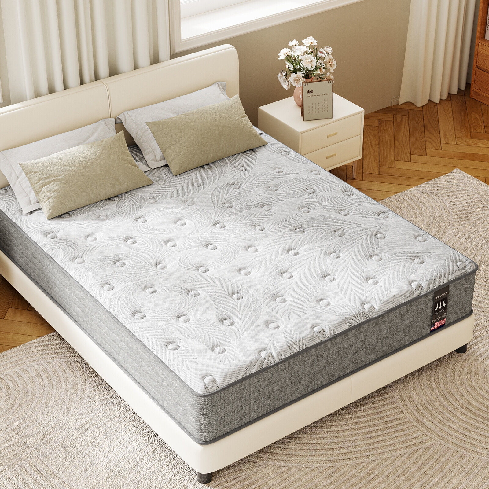 BoTong 12 inch Full Size Spring Gel Memory Foam Mattress in a Box Medium Firm Coil Innerspring Mattress for Adjustable Bed Frame,Grey 10 year warranty mattress