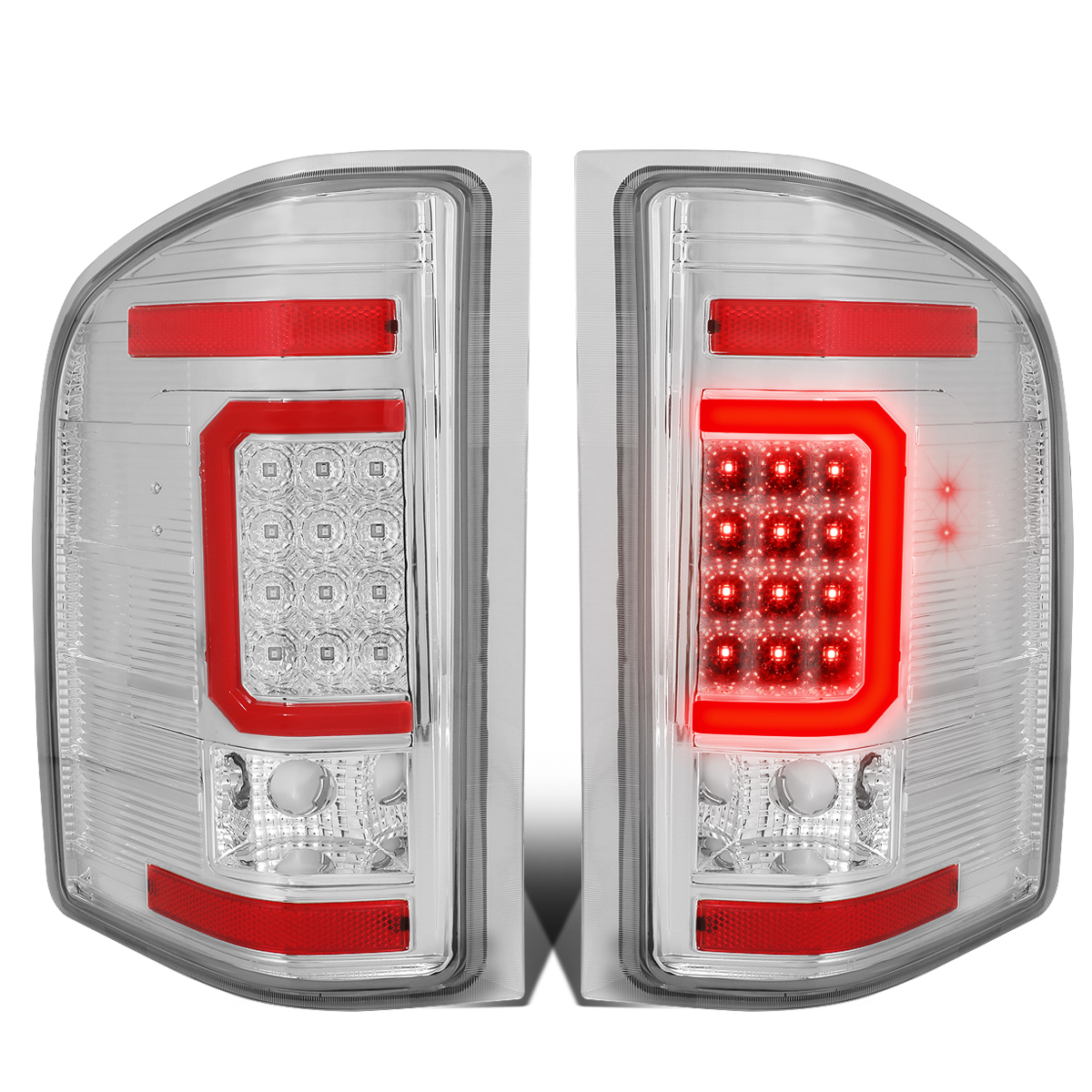 DNA Motoring TL-CSIL07-LED-RD3D-CH-CL For 2007 to 2014 Chevy Silverado 1500 / 2500 / 3500 (HD) Red 3D LED Bar Tail Brake Brake Light / Lamps Chrome Housing Clear lens 08 09 10 11 12 13