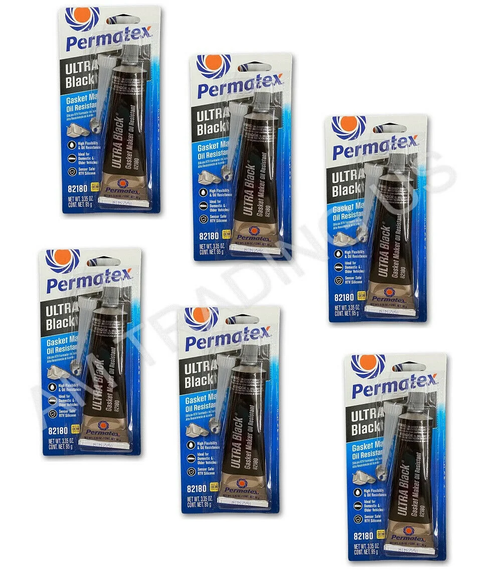 Permatex 82180 Max Oil Resis Ultra Black RTV Silicone Gasket Maker 3.35oz Pack 6