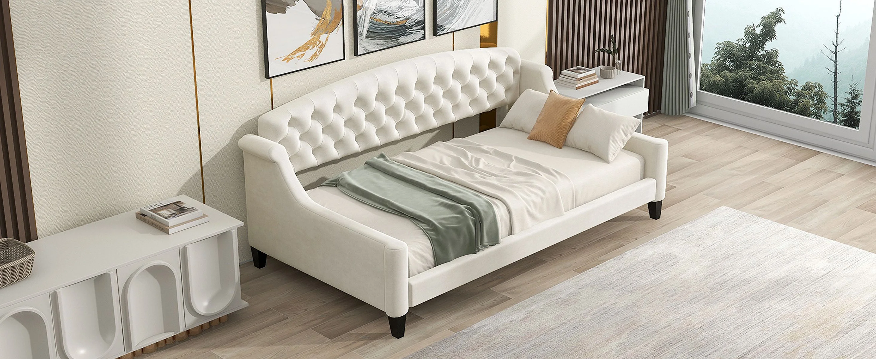 CoSoTower Modern Luxury Tufted Button Daybed,Twin,Beige