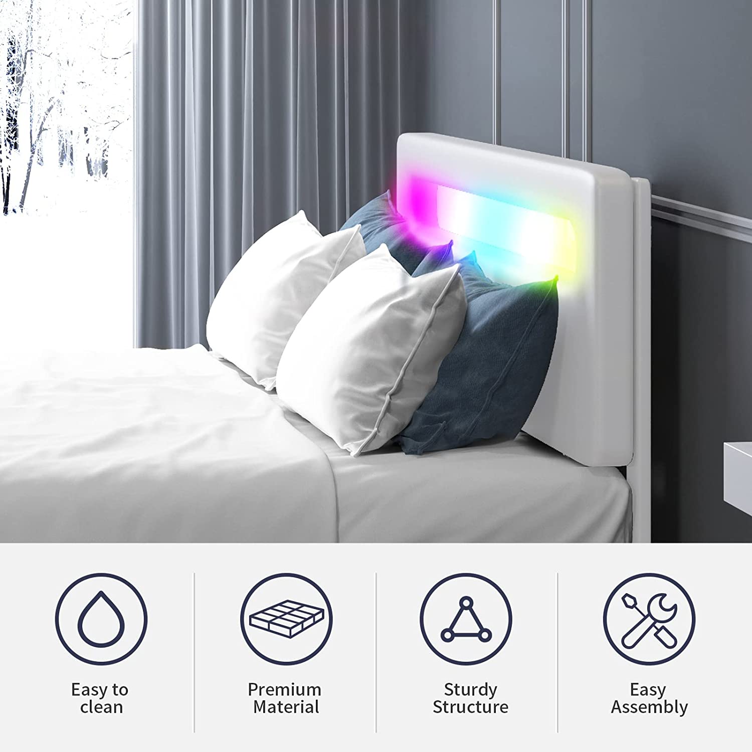 Mixoy King Size Bed Frame with 4 Storage Drawers, RGB LED King Bed Frame with Headboard, Platform Bed Frame King No Box Spring Needed,Easy Assembly (King,White)