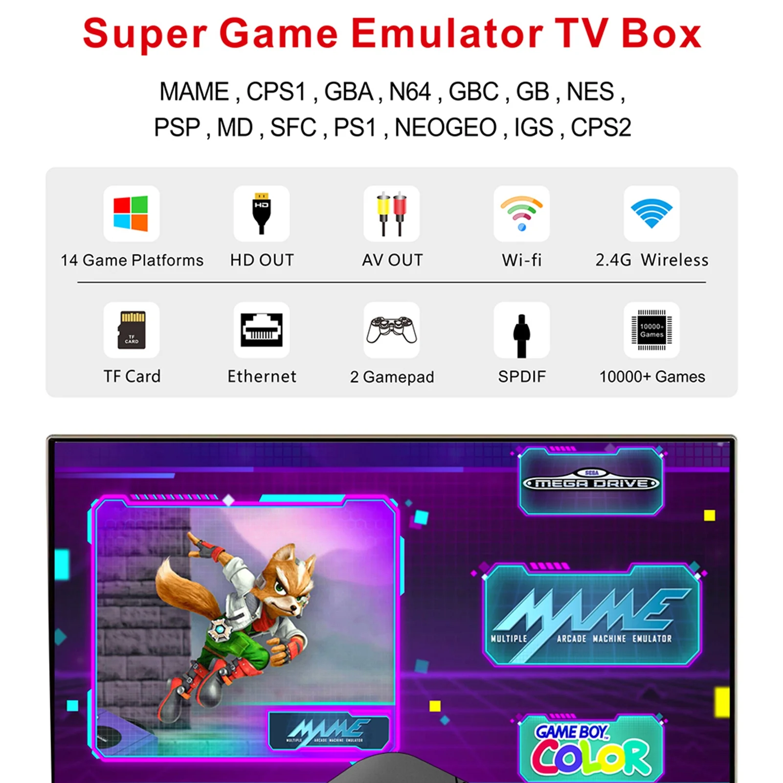 Game Console Handheld Gaming Consoles Retro Game Console Game Stick Game Box with 10000+ Built-in Retro Games Two Competitive Game Controllers