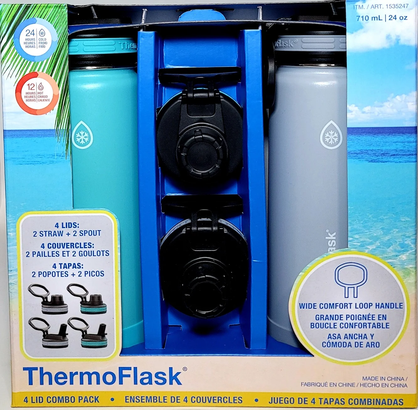 ThermoFlask Straw and Spout 24oz Stainless Steel Insulated Bottle, 2-pack