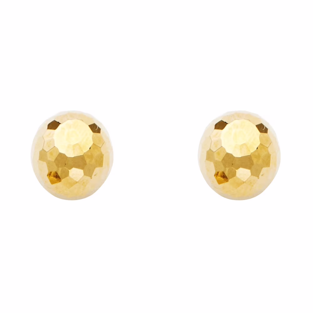 14k Yellow Gold Disco Ball Studs Round Diamond Cut Post Earrings Genuine Polished New 9.5 mm x 9mm