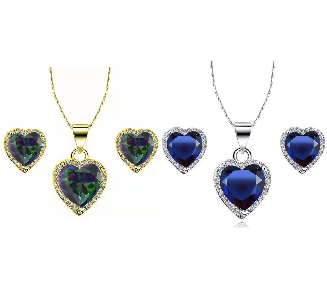 Paris Jewelry 18k Yellow and White Gold 4Ct Alexandrite and Blue Sapphire Full Necklace Set 18 inch Plated