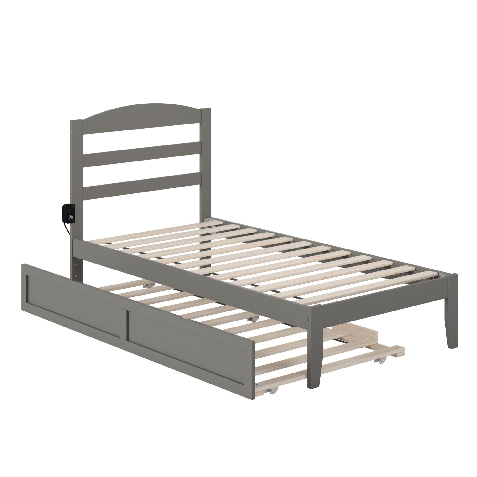 AFI Warren Solid Wood Twin Bed with Twin Trundle and USB Charger in Gray