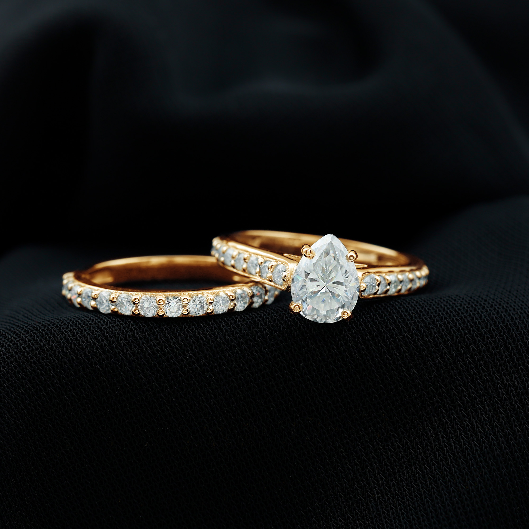 Teardrop Ring Set with Moissanite for Women - Stackable Ring Set (3 Carat), 14K Yellow Gold, US 12.00