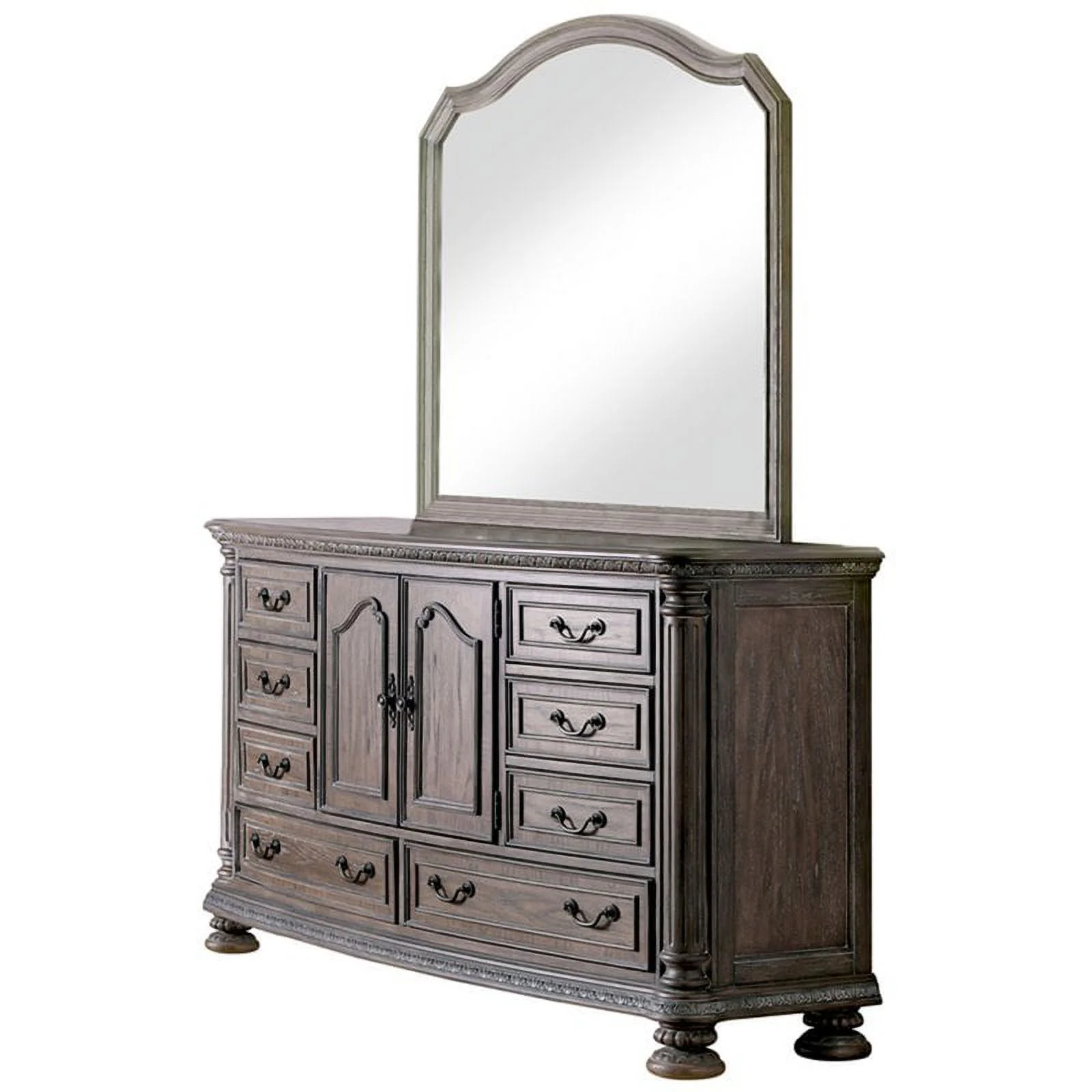 Furniture of America Leo Wood 2-Piece Dresser and Mirror in Rustic Natural Tone