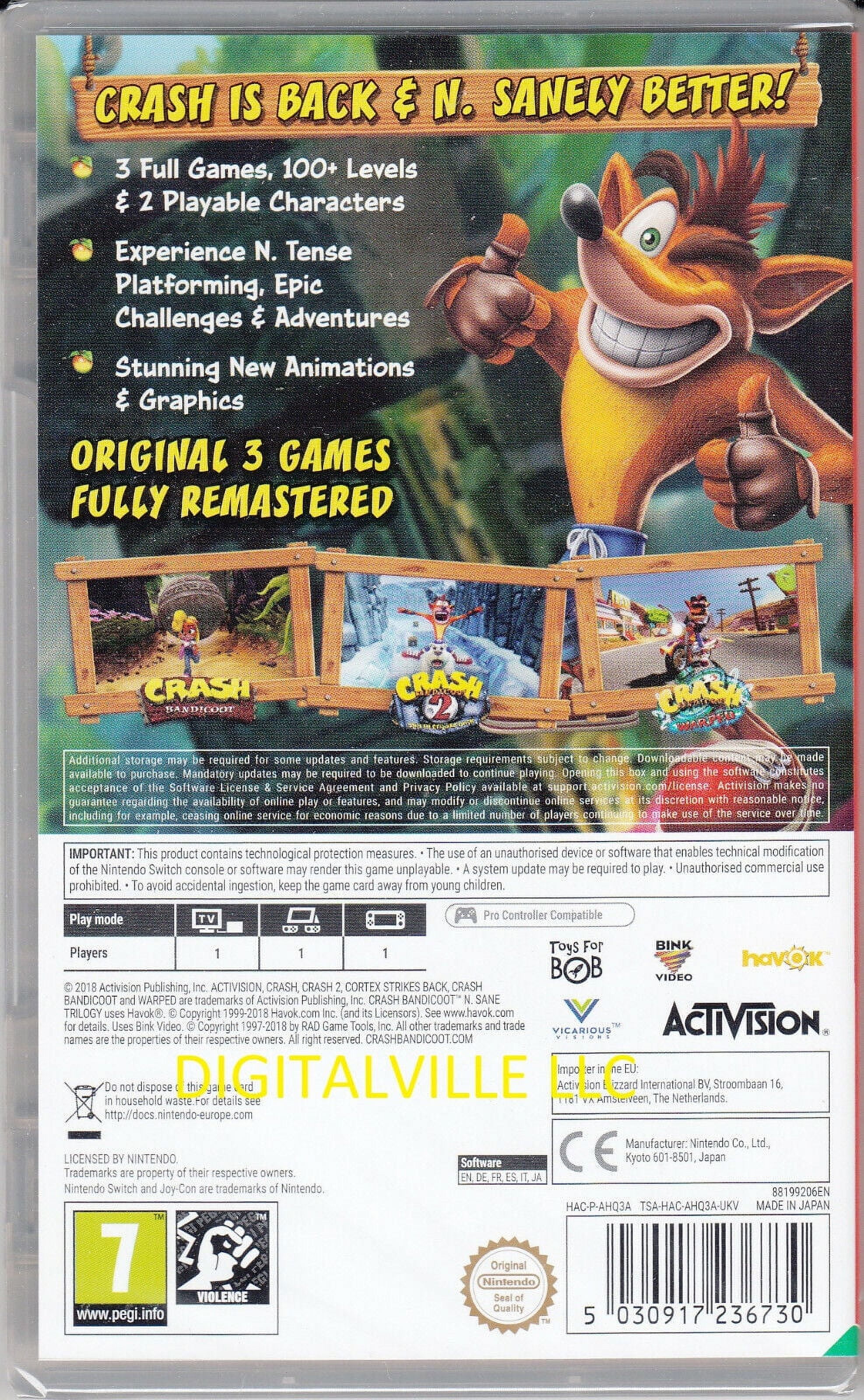 Crash Bandicoot N Sane Trilogy Nintendo Switch Brand New Factory Sealed 3 games