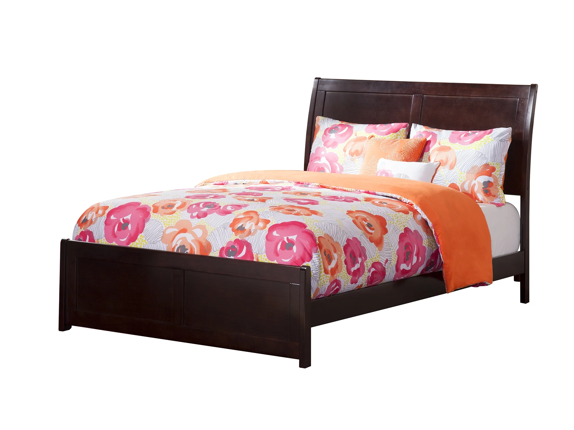 AFI Portland Full Wood Platform Bed with Sleigh Headboard and Footboard, Espresso