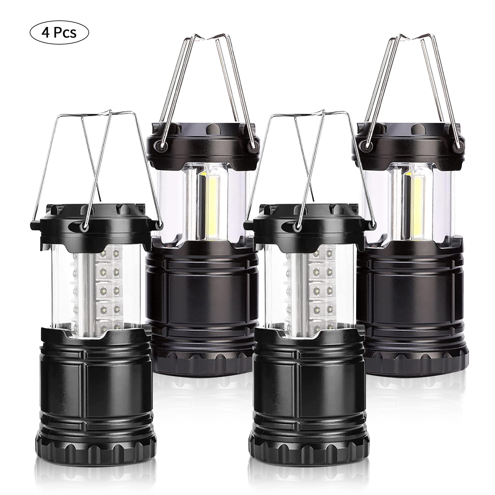 JELLAS 4 Pack Camping Lantern, 2 Pack 30 LED Bulbs Camping Lantern and 2 Pack COB Flashlight, AAA Batteries (Not included)