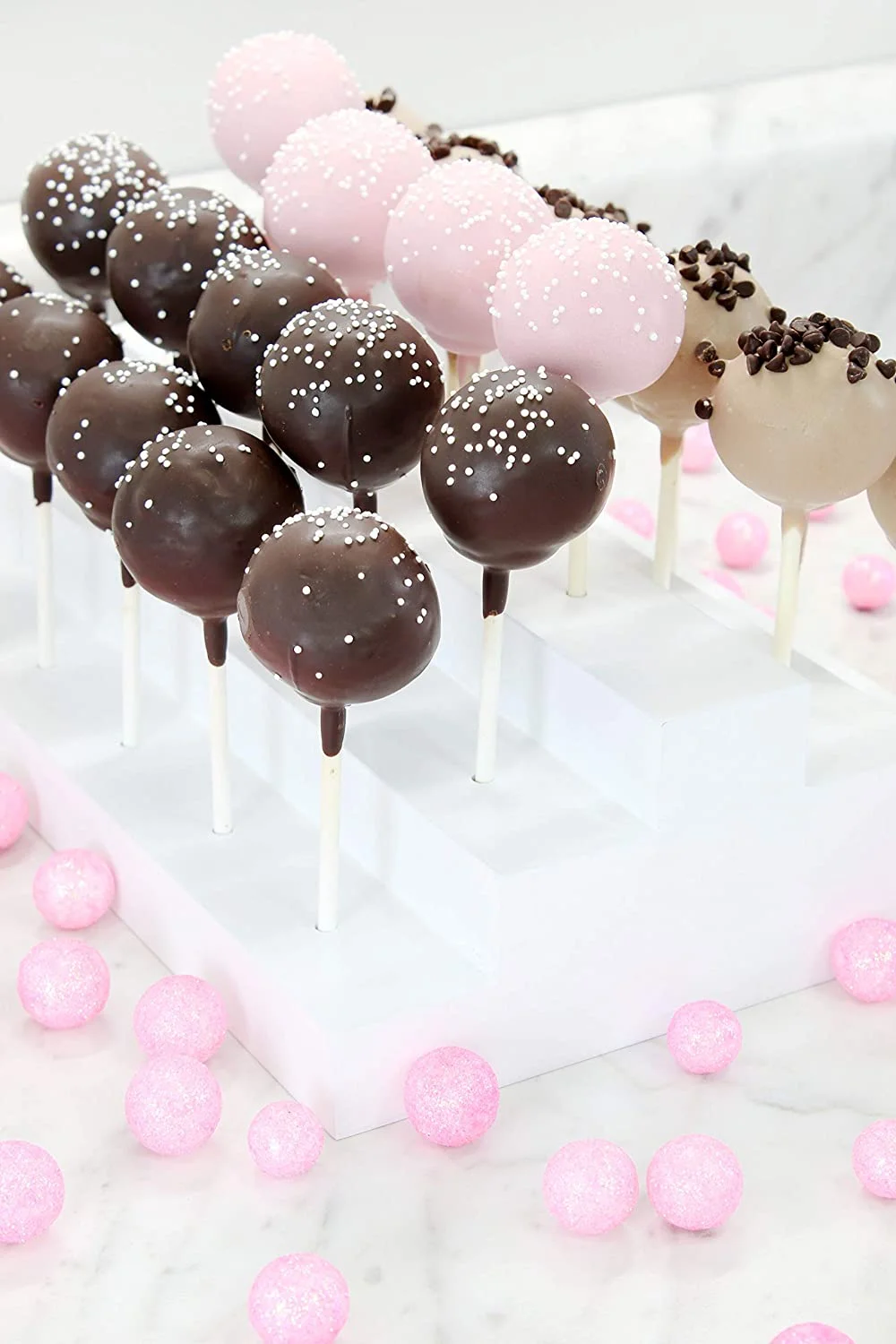 Darware Wooden Cake Pop Stand; Tiered Treat Holder (24-Hole, White)