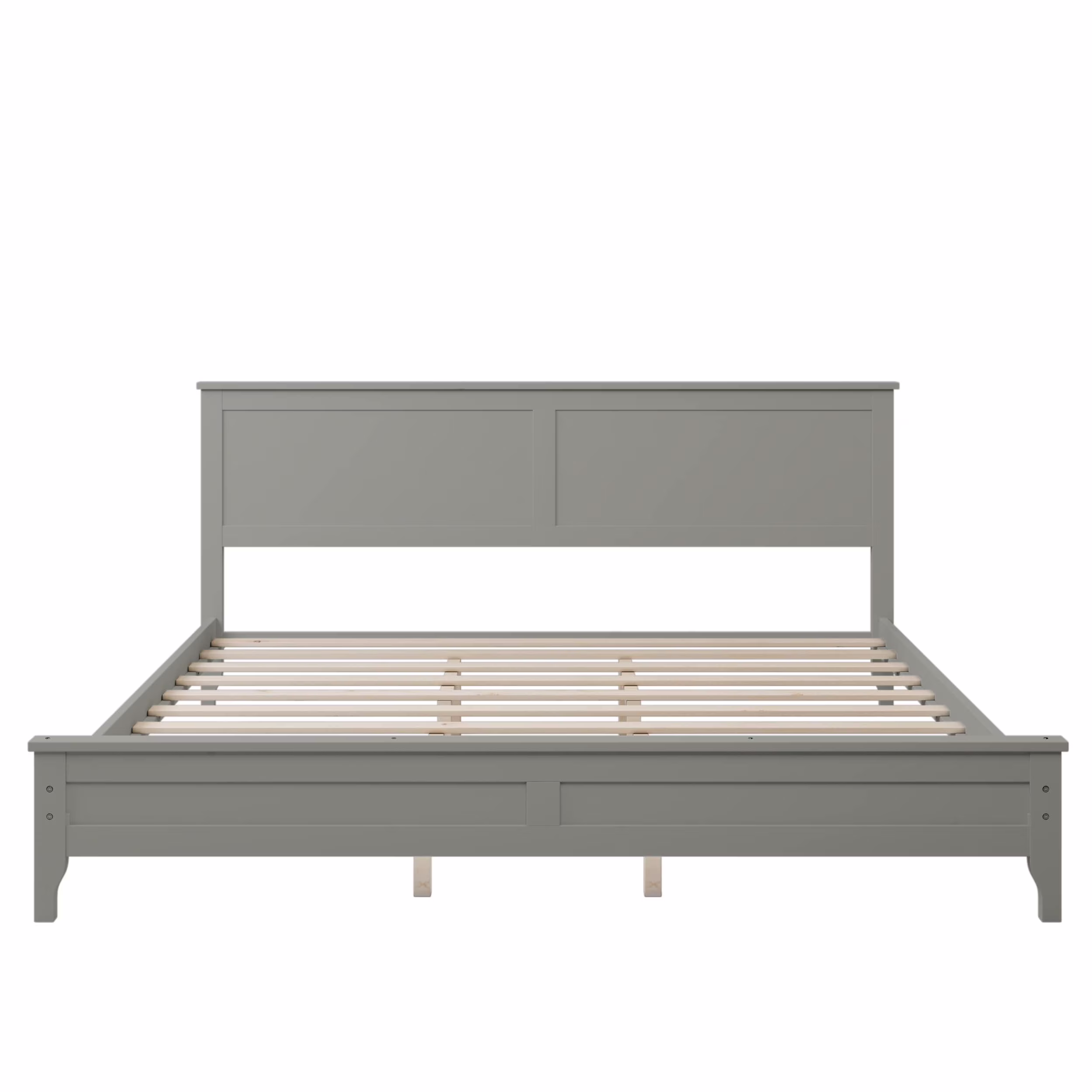 King Size Modern Solid Wood Platform Bed with Headboard, Grey